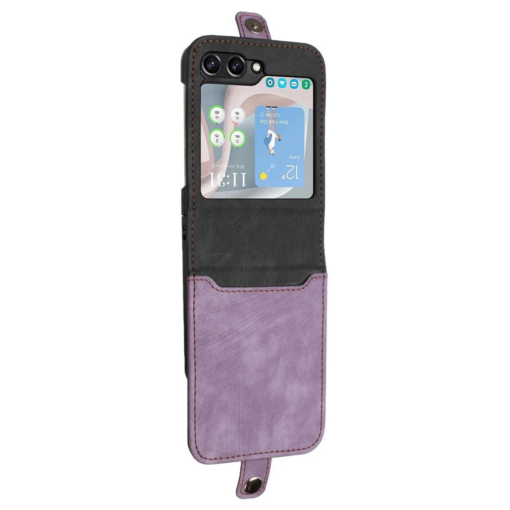YX0020 For Samsung Galaxy Z Flip5 5G Folding Phone Case Card Holder PU Leather+PC Cover - Purple - 2