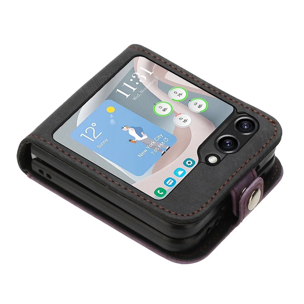 YX0020 For Samsung Galaxy Z Flip5 5G Folding Phone Case Card Holder PU Leather+PC Cover - Purple - 3