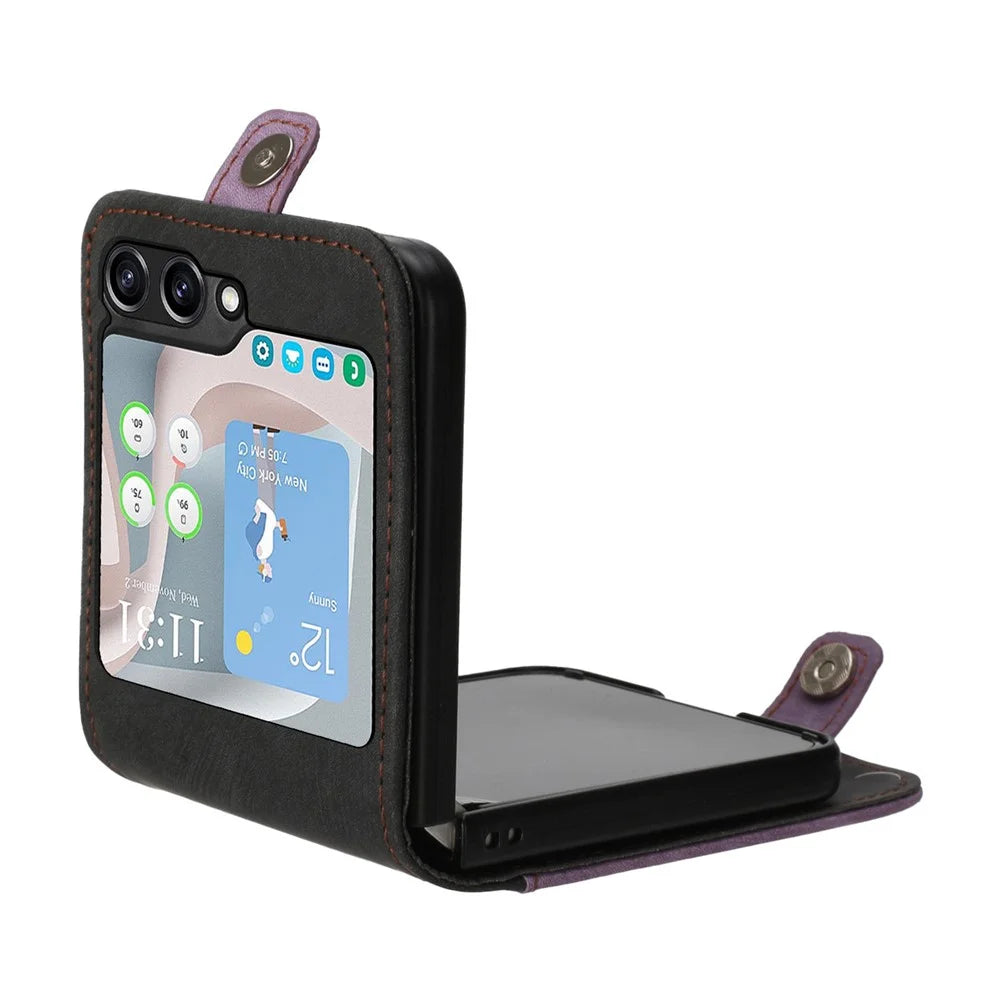 YX0020 For Samsung Galaxy Z Flip5 5G Folding Phone Case Card Holder PU Leather+PC Cover - Purple - 4