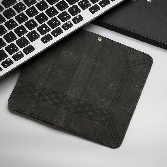 For Samsung Galaxy A24 4G (162.1mm) Phone Case with Strap Imprint PU Leather Wallet Stand Cover - Black - 7