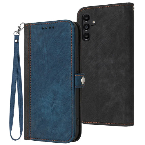 YX0020 For Samsung Galaxy A24 4G (162.1 x 77.6 x 8.3mm) Phone Wallet Case Anti-scratch Leather Stand Cover with Strap - Sapphire - 1