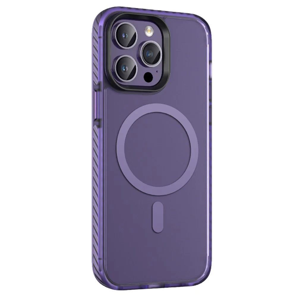 For iPhone 15 Pro Matte Phone Case Anti-Fingerprint PC+TPU Magnetic Cover Compatible with MagSafe - Purple - 1