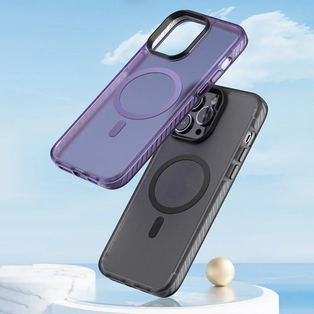 For iPhone 15 Pro Matte Phone Case Anti-Fingerprint PC+TPU Magnetic Cover Compatible with MagSafe - Purple - 3