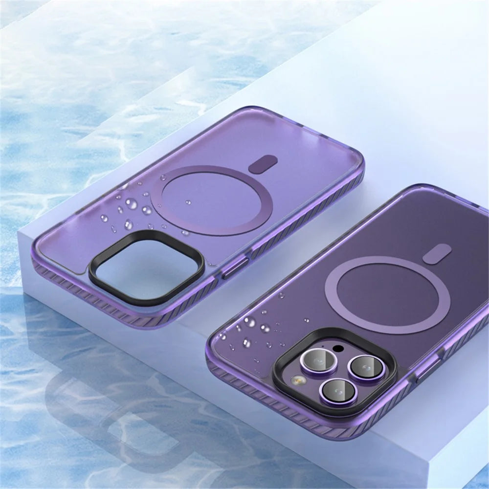 For iPhone 15 Pro Matte Phone Case Anti-Fingerprint PC+TPU Magnetic Cover Compatible with MagSafe - Purple - 4