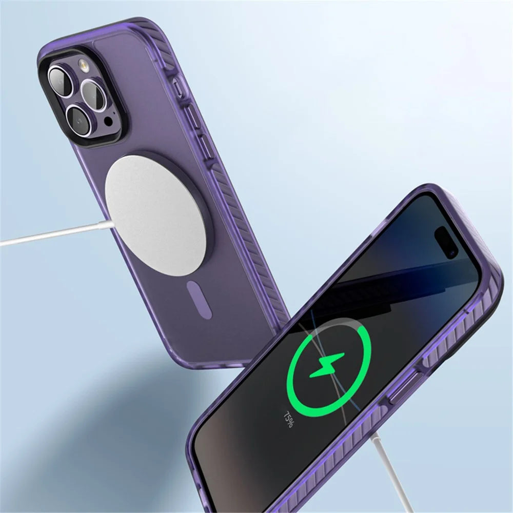 For iPhone 15 Pro Matte Phone Case Anti-Fingerprint PC+TPU Magnetic Cover Compatible with MagSafe - Purple - 5