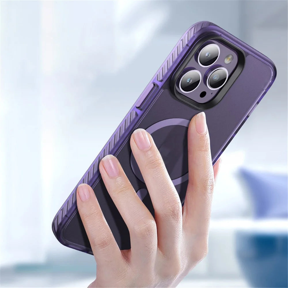 For iPhone 15 Pro Matte Phone Case Anti-Fingerprint PC+TPU Magnetic Cover Compatible with MagSafe - Purple - 6