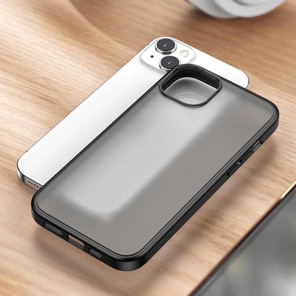 Magic Series Frosted Translucent Back Cover for iPhone 15 Plus , TPU + PC Anti-Fingerprint Phone Case - Black - 3