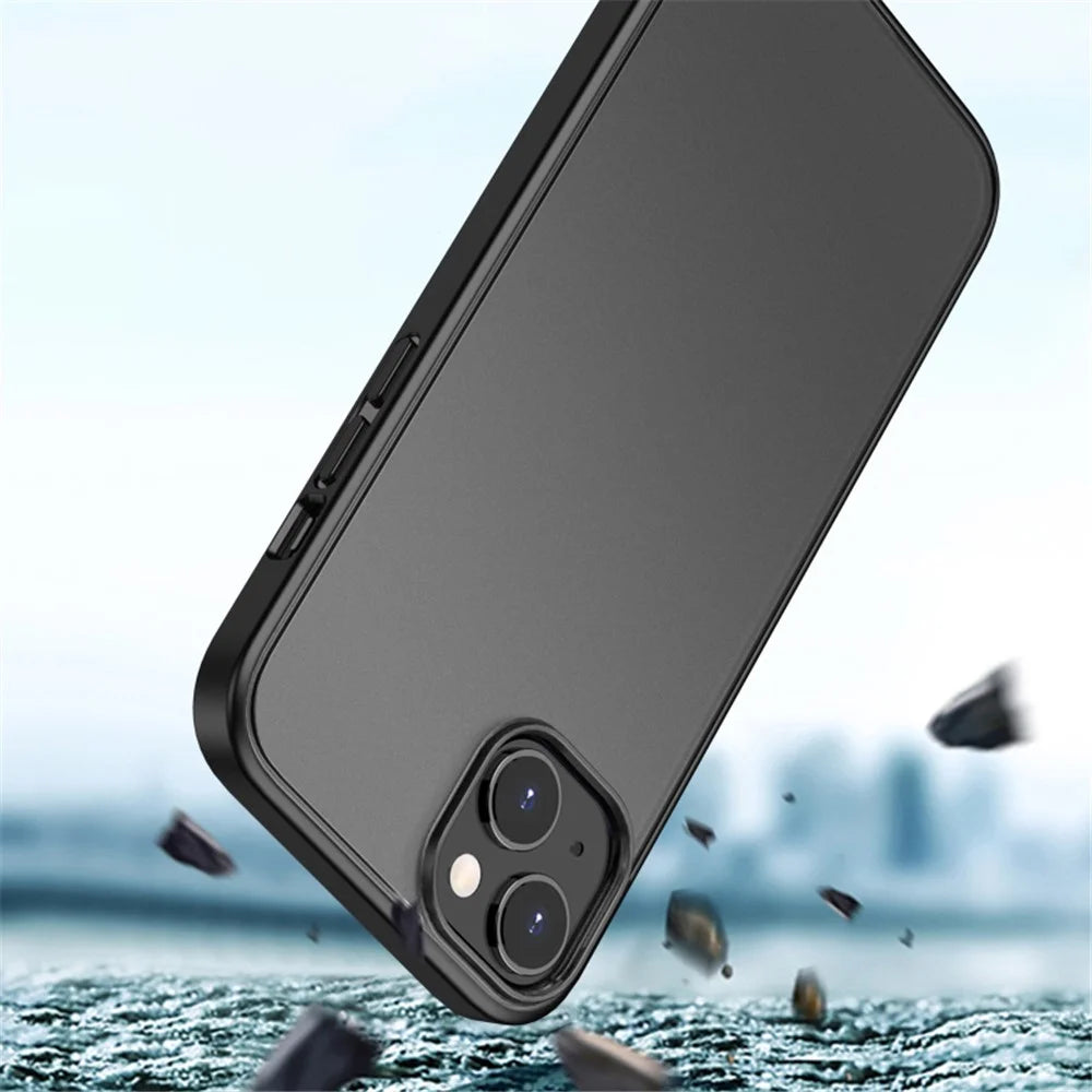 Magic Series Frosted Translucent Back Cover for iPhone 15 Plus , TPU + PC Anti-Fingerprint Phone Case - Black - 4