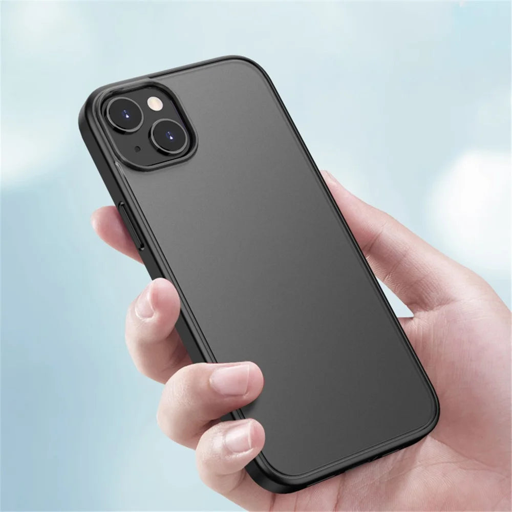 Magic Series Frosted Translucent Back Cover for iPhone 15 Plus , TPU + PC Anti-Fingerprint Phone Case - Black - 6