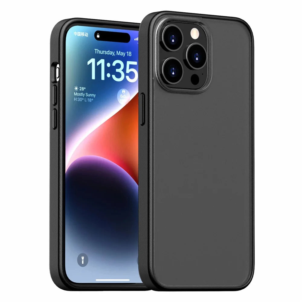 Magic Series TPU + PC Phone Case for iPhone 15 Pro Max , Translucent Matte Protective Cover - Black - 1