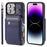 009 Protection Cover for iPhone 15 Pro Max , RFID Blocking PU+TPU Case Kickstand Zipper Wallet Shell with Strap - Blue - 1