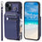 009 Cell Phone Case for iPhone 15 Plus , Kickstand Zipper Wallet RFID Blocking PU+TPU Cover with Strap - Blue - 1