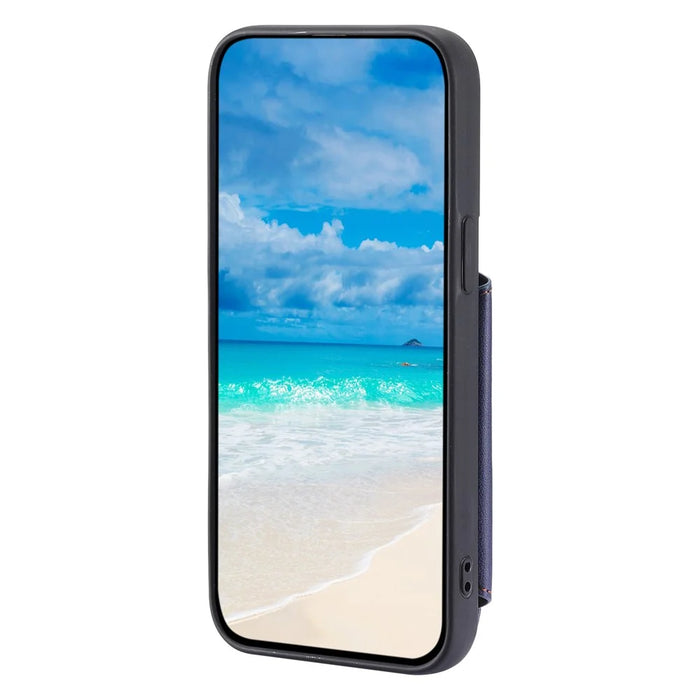 009 Cell Phone Case for iPhone 15 Plus , Kickstand Zipper Wallet RFID Blocking PU+TPU Cover with Strap - Blue - 6