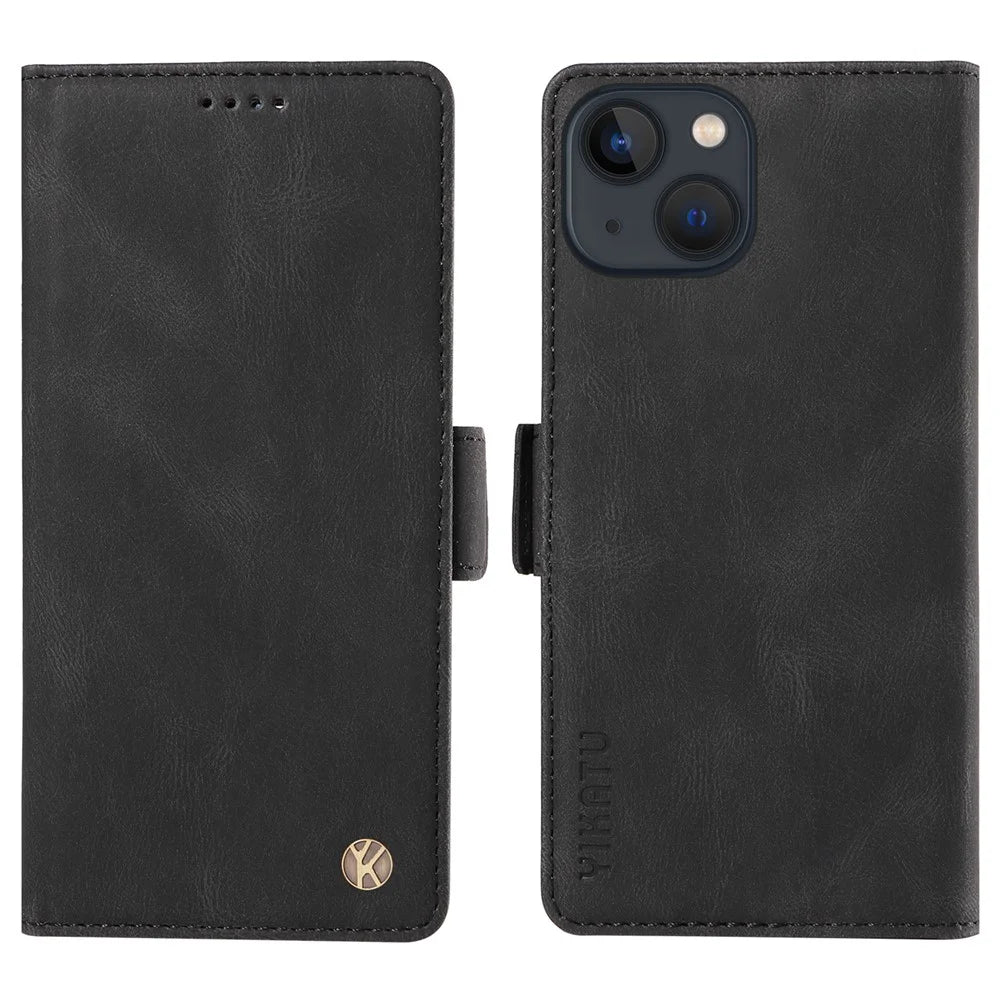 YIKATU YK-005 For iPhone 15 Plus Anti-Scratch Shell PU Leather Phone Case Stand Cover Skin-touch Shockproof Wallet - Black - 1
