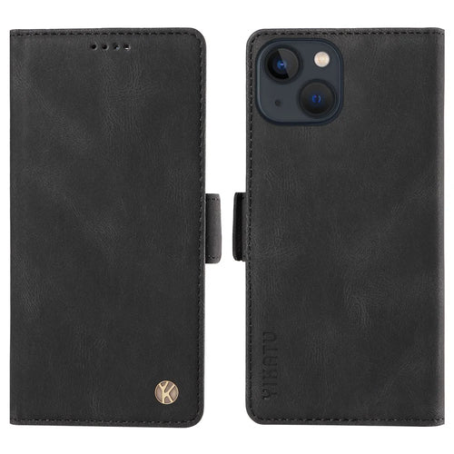 YIKATU YK-005 For iPhone 15 Plus Anti-Scratch Shell PU Leather Phone Case Stand Cover Skin-touch Shockproof Wallet - Black - 1