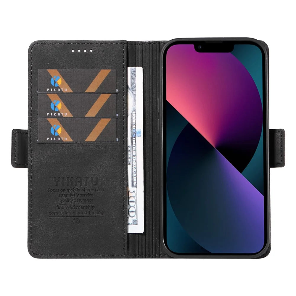 YIKATU YK-005 For iPhone 15 Plus Anti-Scratch Shell PU Leather Phone Case Stand Cover Skin-touch Shockproof Wallet - Black - 2
