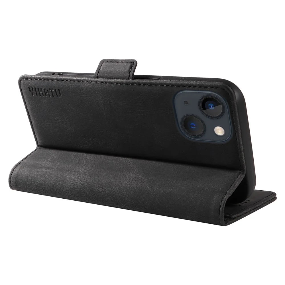 YIKATU YK-005 For iPhone 15 Plus Anti-Scratch Shell PU Leather Phone Case Stand Cover Skin-touch Shockproof Wallet - Black - 4