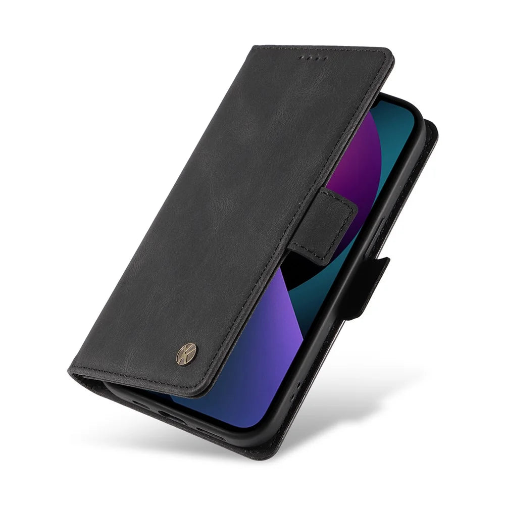 YIKATU YK-005 For iPhone 15 Plus Anti-Scratch Shell PU Leather Phone Case Stand Cover Skin-touch Shockproof Wallet - Black - 5