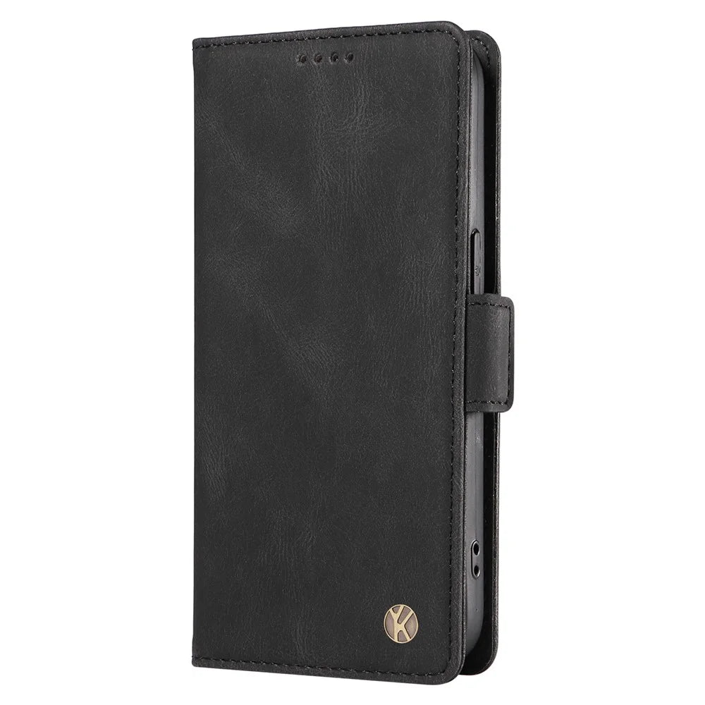 YIKATU YK-005 For iPhone 15 Plus Anti-Scratch Shell PU Leather Phone Case Stand Cover Skin-touch Shockproof Wallet - Black - 7