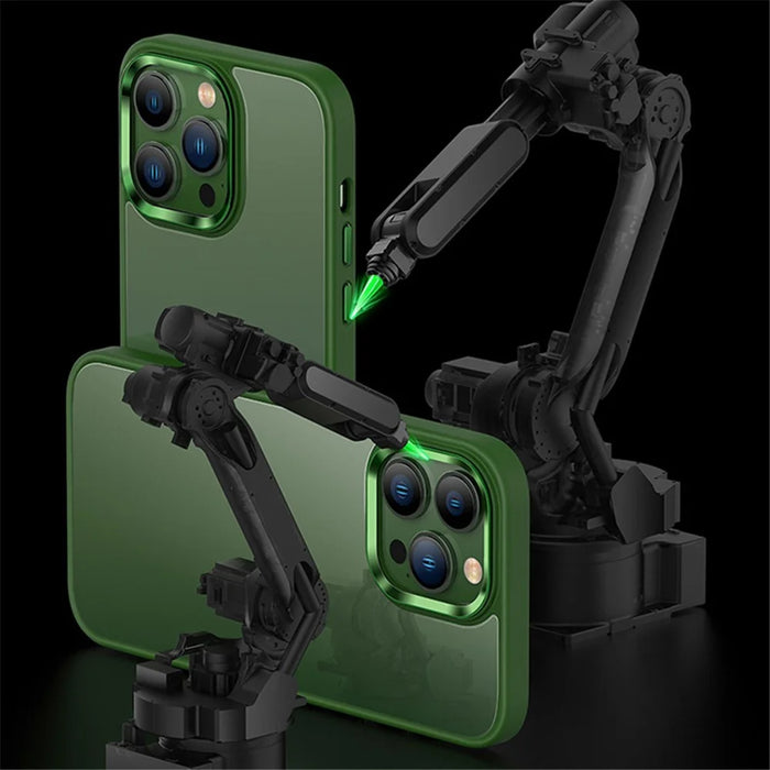Crystal Clear PC+TPU Case for iPhone 15 Shockproof Slim Phone Cover with Metal Lens Frame - Green - 3