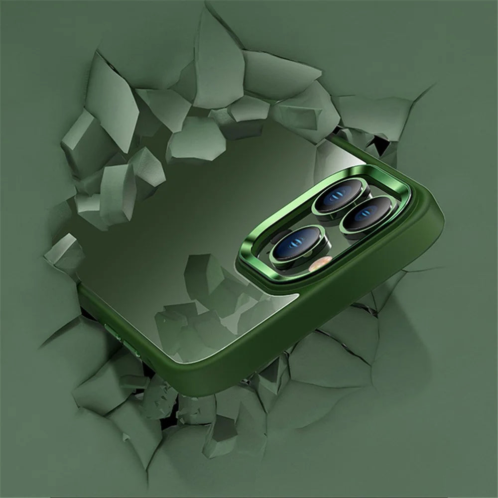 Anti-Scratch Phone Case for iPhone 15 Pro Max Slim Clear PC+TPU Phone Shell with Metal Lens Frame - Green - 4
