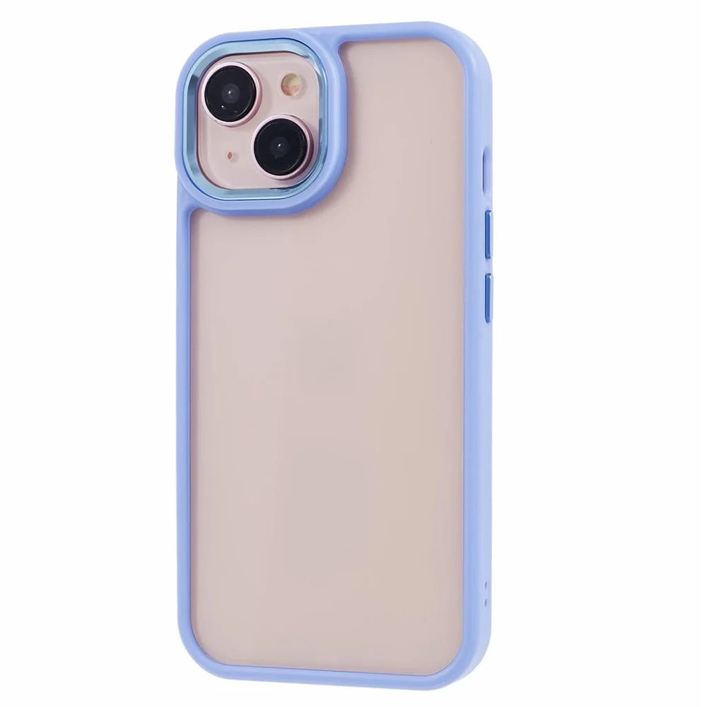 For iPhone 15 TPU+PC Clear Back Case Drop-proof Phone Cover with Metal Button Cover - Lavender Purple - 1
