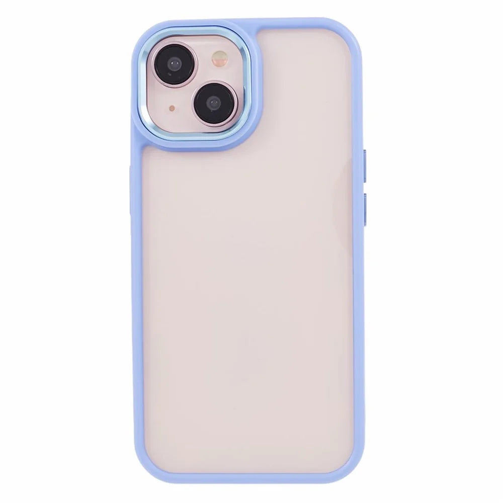 For iPhone 15 TPU+PC Clear Back Case Drop-proof Phone Cover with Metal Button Cover - Lavender Purple - 3
