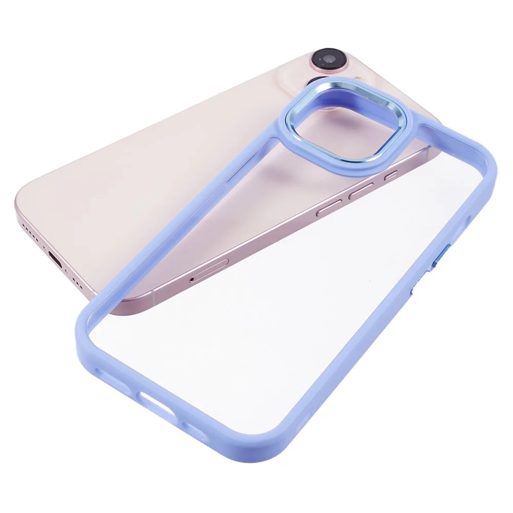 For iPhone 15 TPU+PC Clear Back Case Drop-proof Phone Cover with Metal Button Cover - Lavender Purple - 4