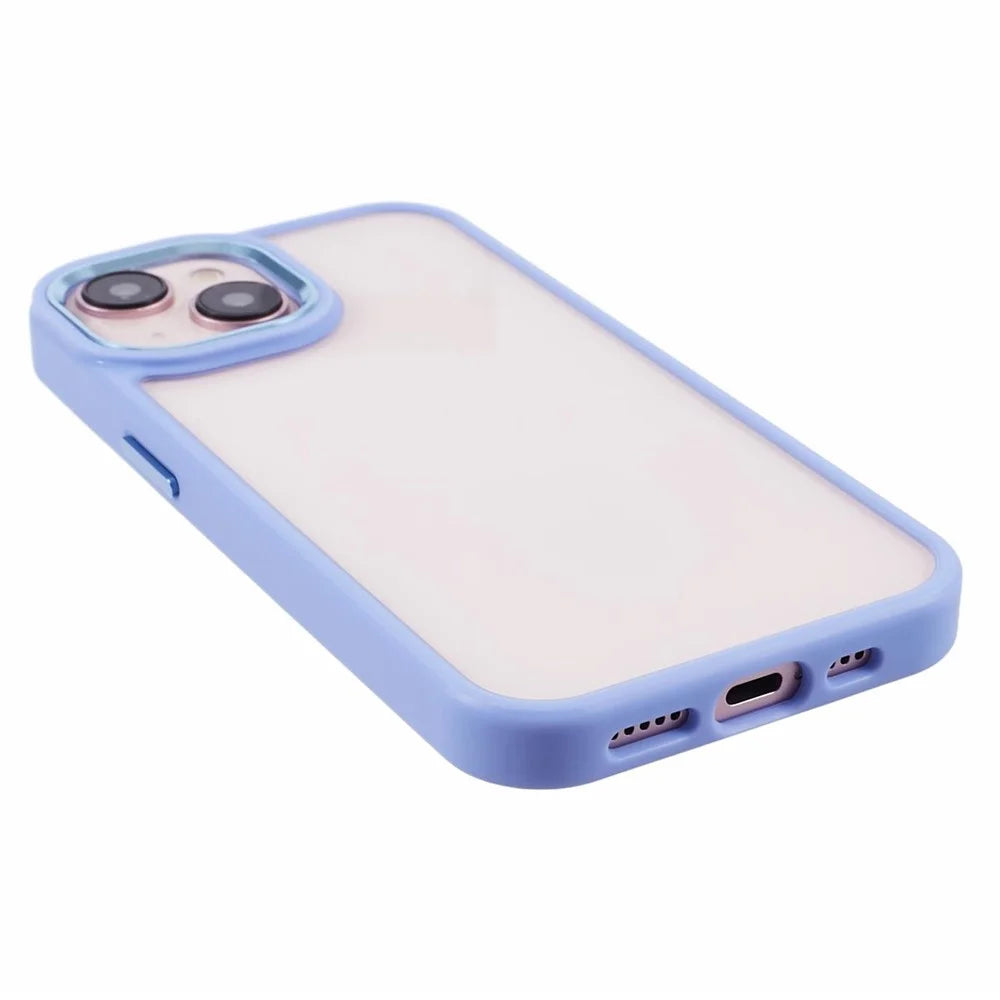 For iPhone 15 TPU+PC Clear Back Case Drop-proof Phone Cover with Metal Button Cover - Lavender Purple - 5