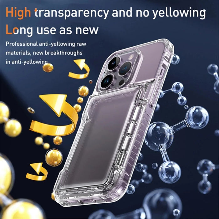 For iPhone 15 Pro Kickstand Card Holder Clear PC + TPU Phone Cover Dustproof Mobile Phone Case - Transparent Black - 5