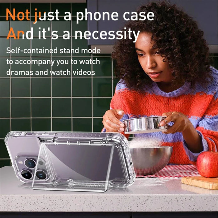 For iPhone 15 Pro Kickstand Card Holder Clear PC + TPU Phone Cover Dustproof Mobile Phone Case - Transparent Black - 6