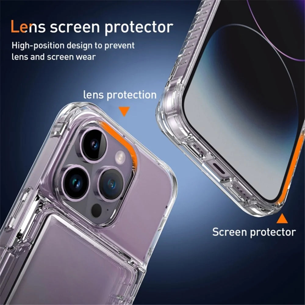 For iPhone 15 Pro Max Dustproof Mobile Phone Case Kickstand Card Holder Clear PC + TPU Phone Cover - Transparent - 2