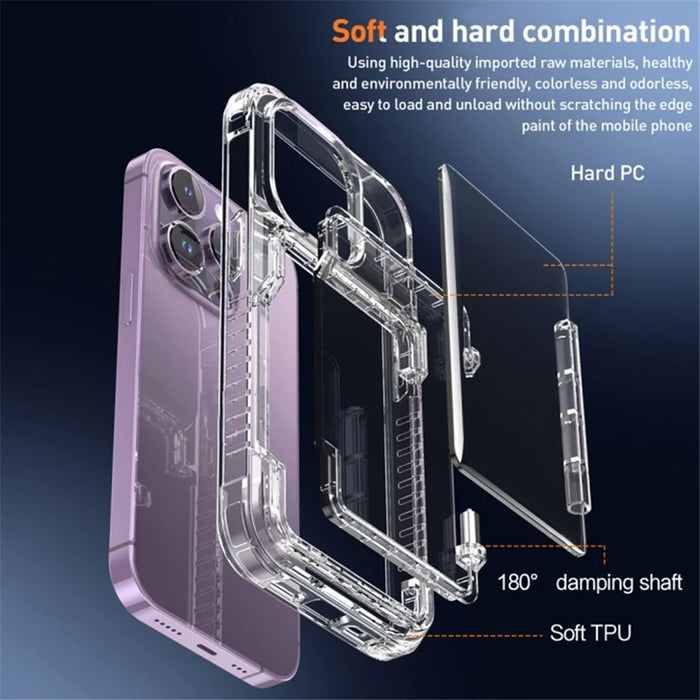 For iPhone 15 Anti-Scratch Phone Cover Clear PC + TPU Phone Case with Kickstand Card Holder - Transparent - 4