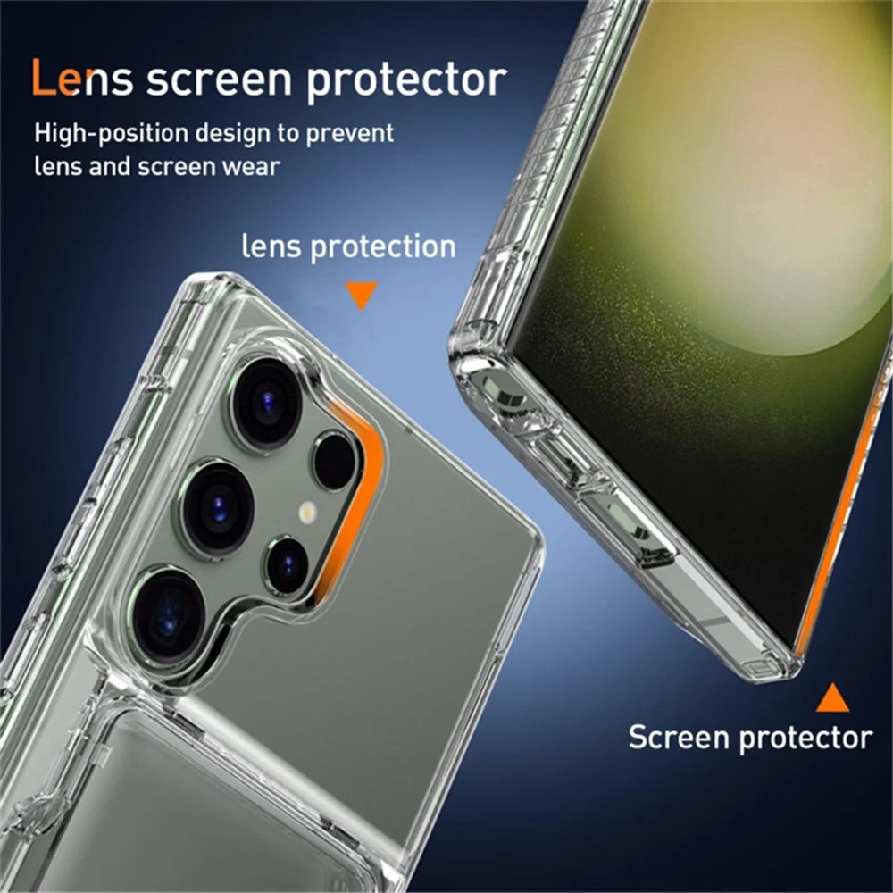 For Samsung Galaxy S23 Ultra Phone Cover Case Clear PC + TPU Phone Shell with Kickstand Card Holder - Transparent Black - 2