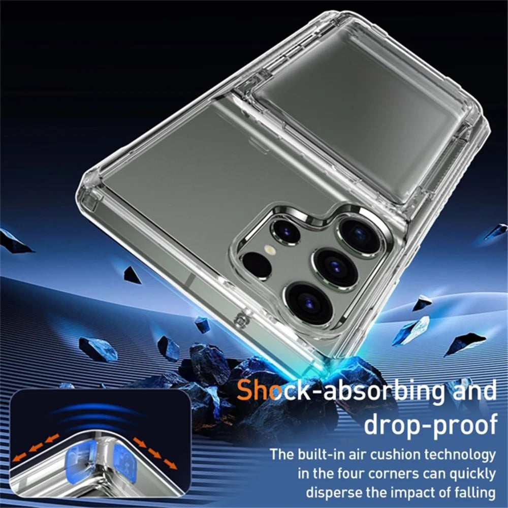 For Samsung Galaxy S23 Ultra Phone Cover Case Clear PC + TPU Phone Shell with Kickstand Card Holder - Transparent Black - 3