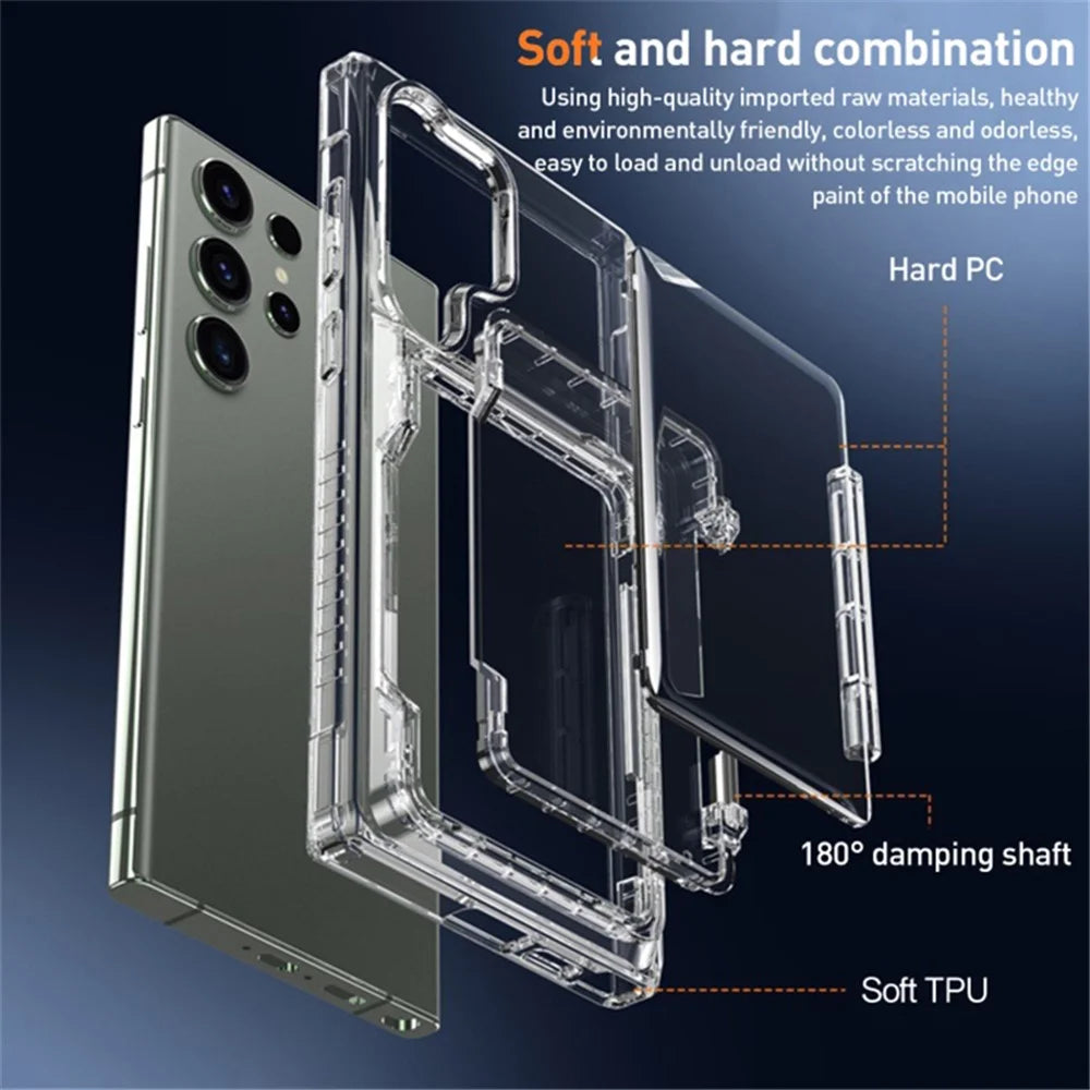 For Samsung Galaxy S23 Ultra Phone Cover Case Clear PC + TPU Phone Shell with Kickstand Card Holder - Transparent Black - 4