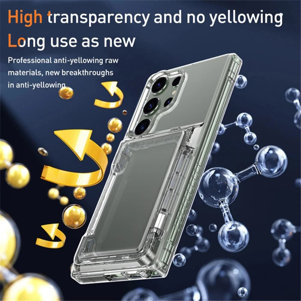 For Samsung Galaxy S23 Ultra Phone Cover Case Clear PC + TPU Phone Shell with Kickstand Card Holder - Transparent Black - 5