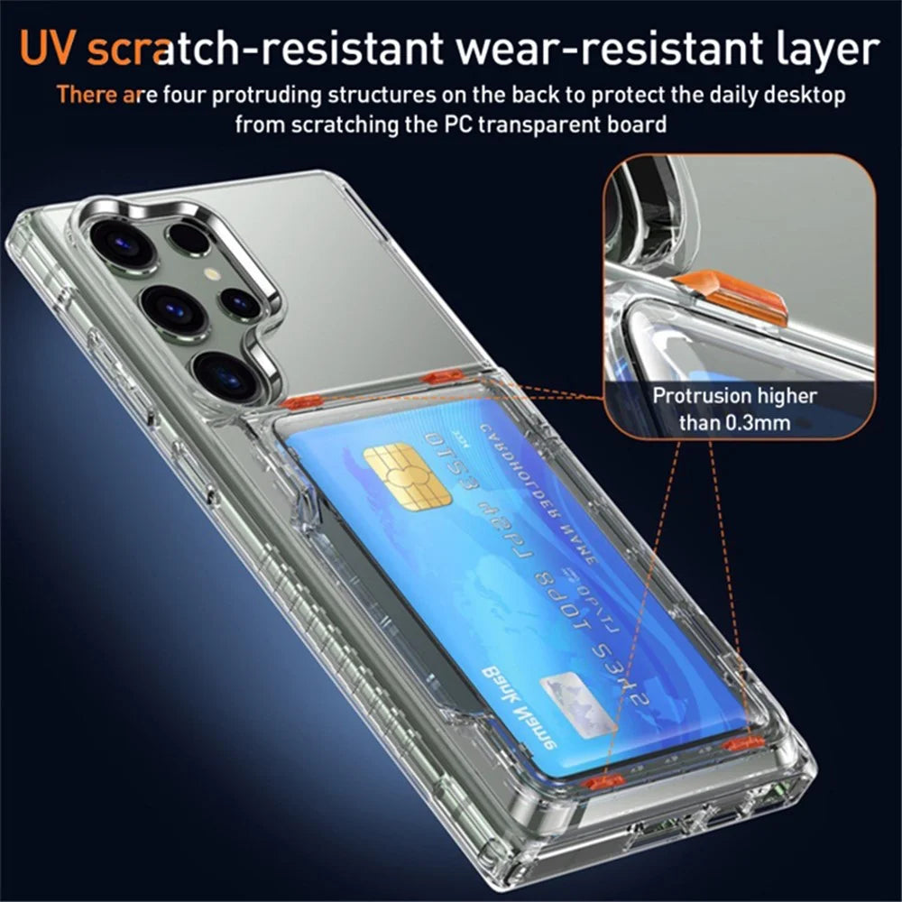 For Samsung Galaxy S23 Ultra Phone Cover Case Clear PC + TPU Phone Shell with Kickstand Card Holder - Transparent Black - 7