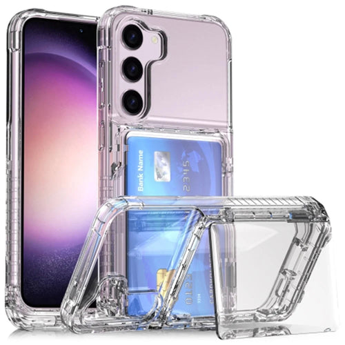 For Samsung Galaxy S23 PC + TPU Phone Cover Shockproof Clear Phone Case with Kickstand Card Holder - Transparent - 1