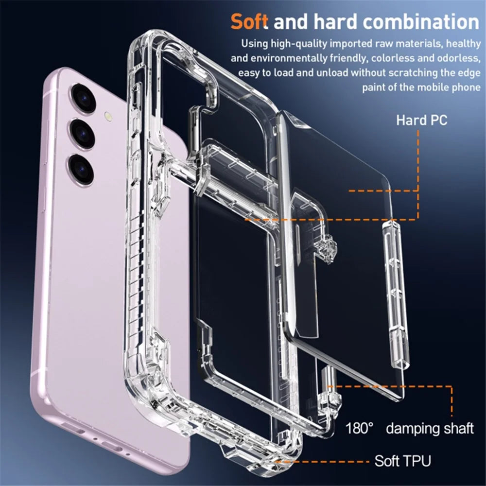 For Samsung Galaxy S23 PC + TPU Phone Cover Shockproof Clear Phone Case with Kickstand Card Holder - Transparent - 4