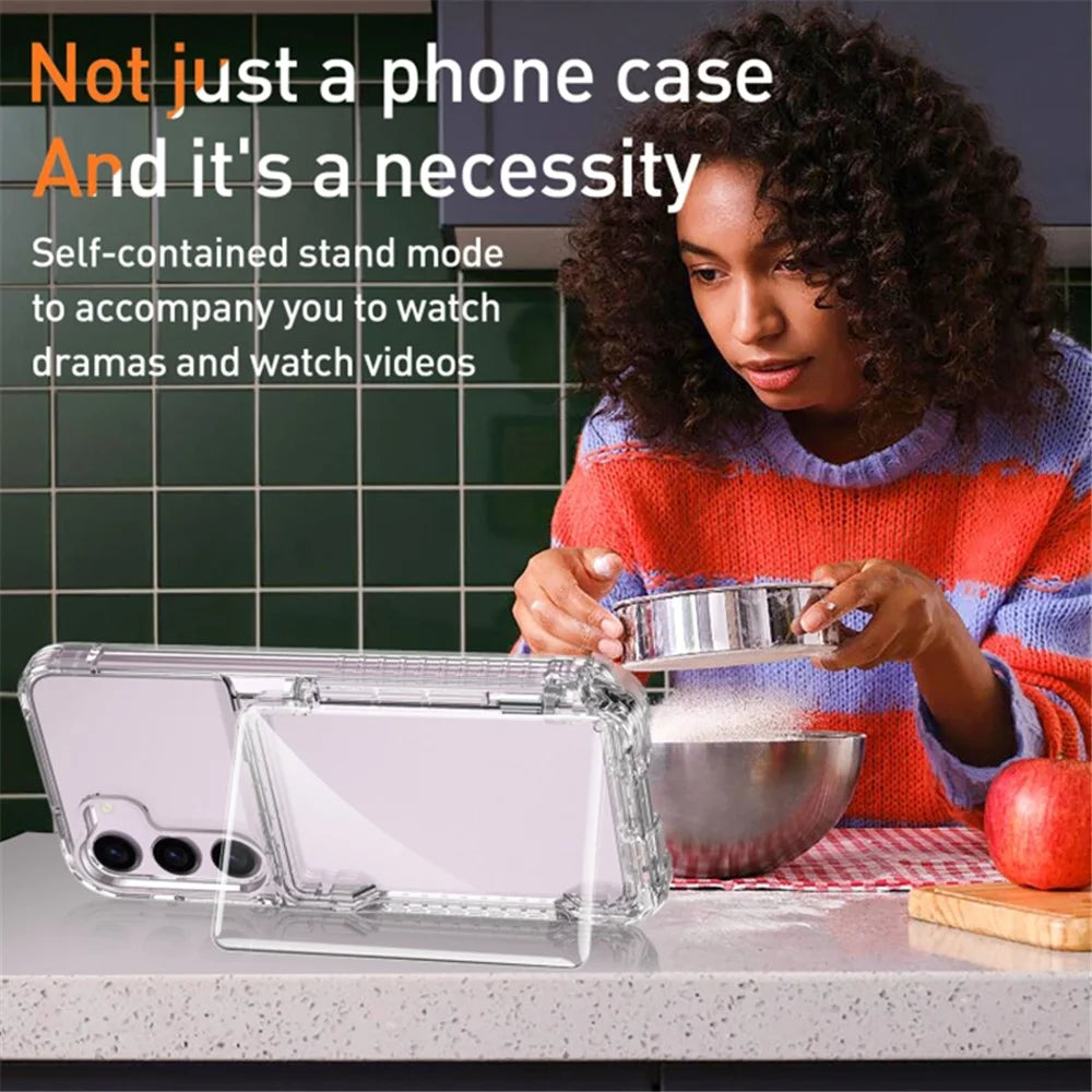 For Samsung Galaxy S23 PC + TPU Phone Cover Shockproof Clear Phone Case with Kickstand Card Holder - Transparent - 6