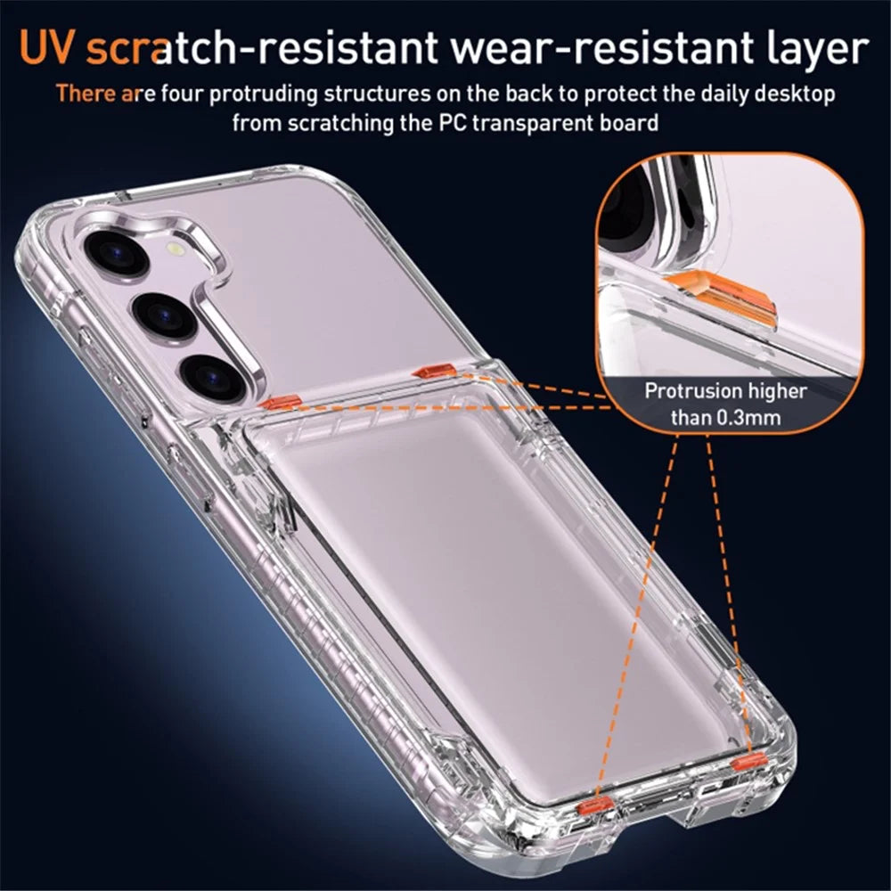 For Samsung Galaxy S23 PC + TPU Phone Cover Shockproof Clear Phone Case with Kickstand Card Holder - Transparent - 7
