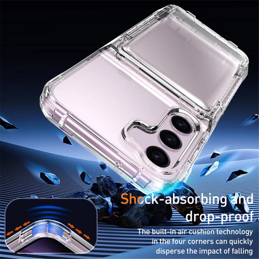 For Samsung Galaxy S23+ Clear PC + TPU Phone Cover Dustproof Mobile Phone Case with Kickstand Card Holder - Transparent Black - 3