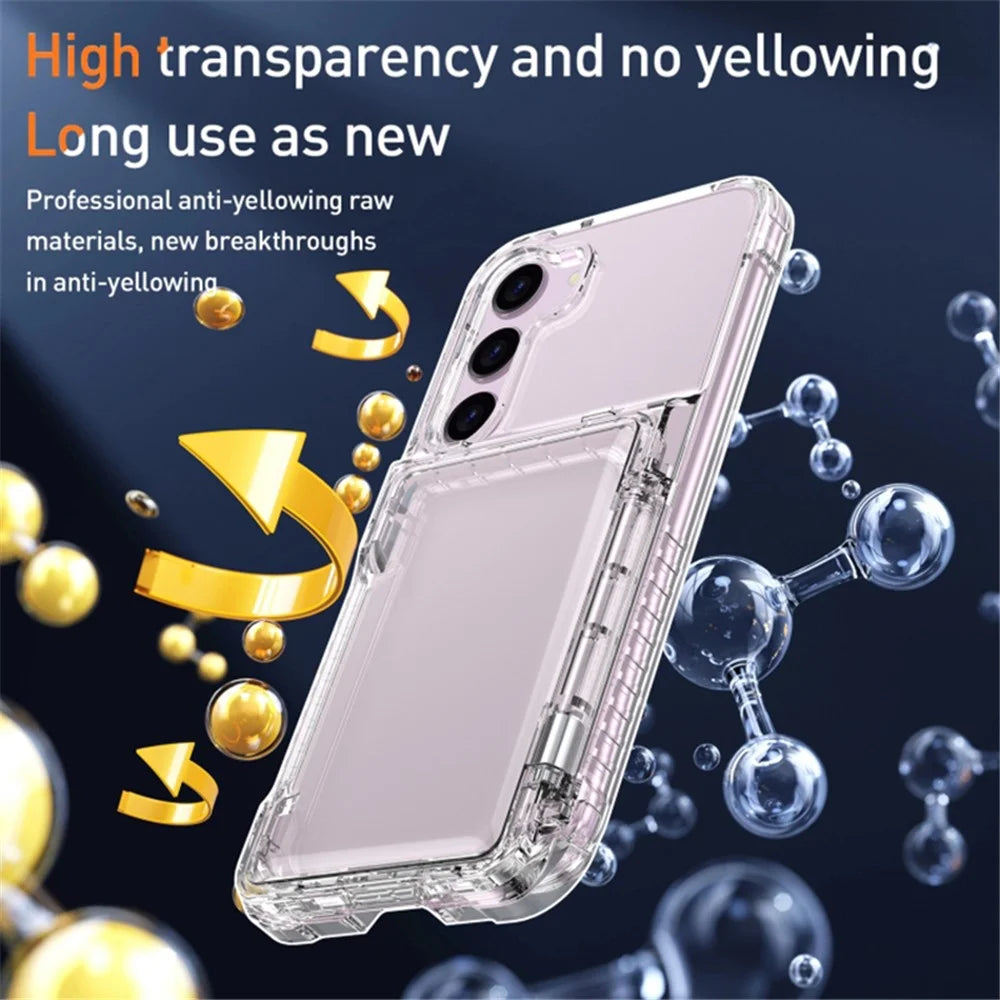 For Samsung Galaxy S23+ Clear PC + TPU Phone Cover Dustproof Mobile Phone Case with Kickstand Card Holder - Transparent Black - 5