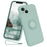 For iPhone 15 Plus Liquid Silicone Back Cover Ring Kickstand Phone Case with Wrist Rope - Cyan - 1