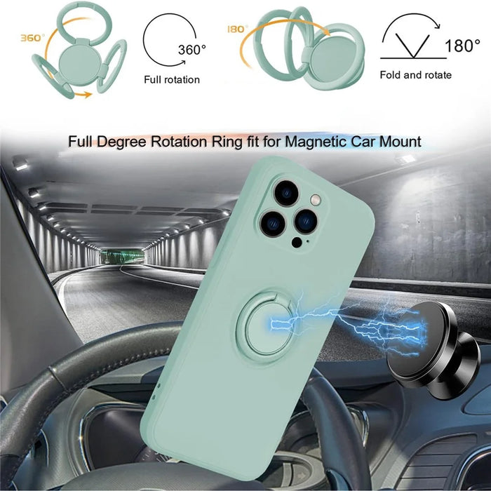 For iPhone 15 Pro Ring Kickstand Case Liquid Silicone Anti-scratch Phone Cover with Wrist Rope - Cyan - 5