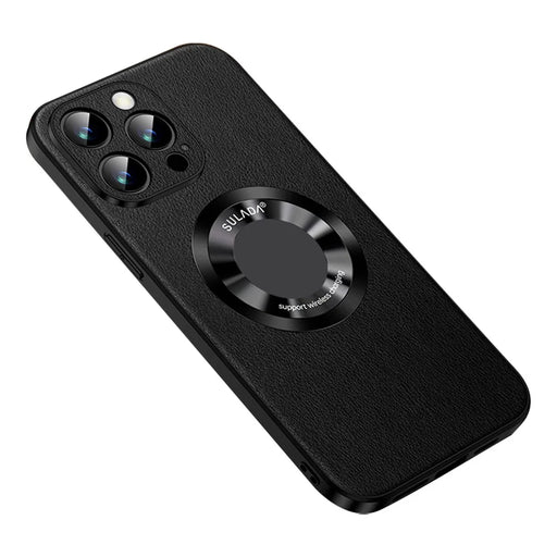 SULADA For iPhone 15 Pro Cowhide Texture Phone Cover PU Leather Coated TPU Case Compatible with MagSafe - Black - 1