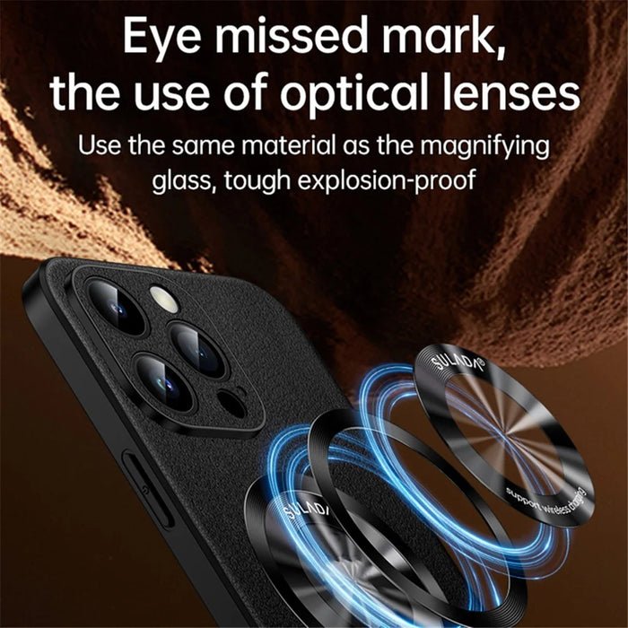 SULADA For iPhone 15 Pro Cowhide Texture Phone Cover PU Leather Coated TPU Case Compatible with MagSafe - Black - 2