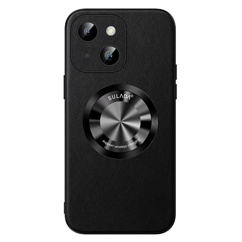 SULADA For iPhone 15 Plus Cowhide Texture PU Leather+TPU Case Anti-drop Phone Cover Compatible with MagSafe - Black - 1