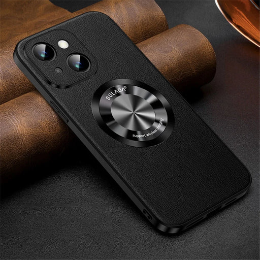 SULADA For iPhone 15 Plus Cowhide Texture PU Leather+TPU Case Anti-drop Phone Cover Compatible with MagSafe - Black - 2
